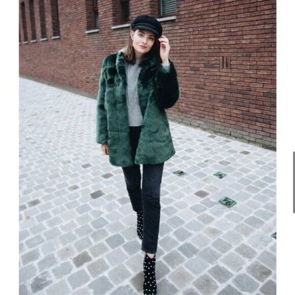 Aritzia Babaton Faux Fur Fritz Coat Jacket Emerald Green Size XXS - Picture 8 of 14